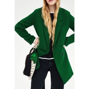 Zara Vibrant Green Single-Breasted Pea Coat